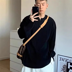 特大码褶皱坑条t恤男女设计感V领宽松长袖cityboy亨利领体恤300斤，男装T恤，星座506A