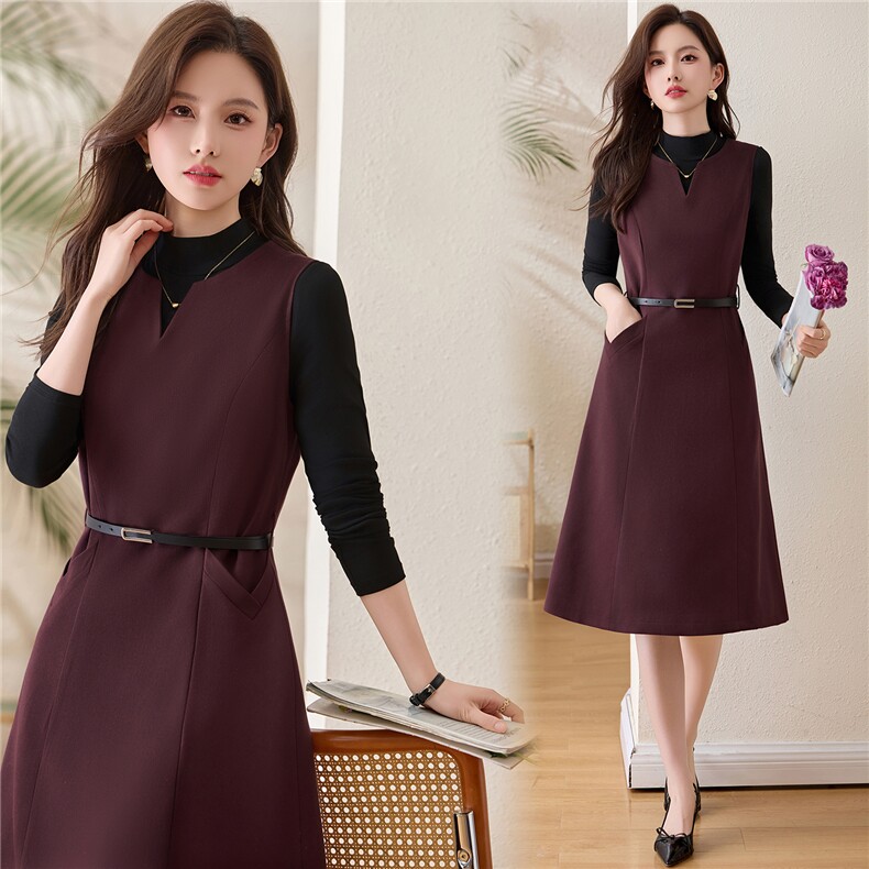 春装新款时尚气质中长款春秋两件套背心裙+针织打底衫（送皮带），女装套装/套裙，姿衣坊