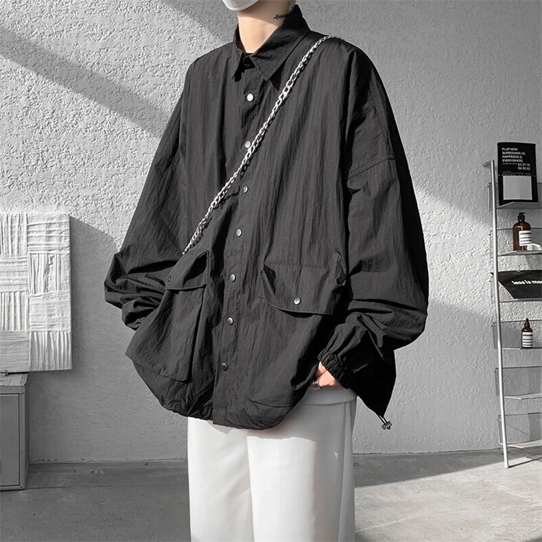 8XL-M春夏廓形衬衫防晒外套特大码多口袋复古慵懒衬衣JK5203/P50图片