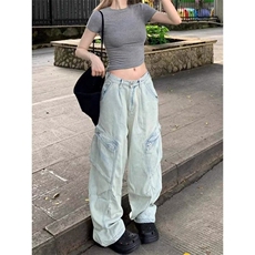 DN0092-P60春秋水洗多口袋工装牛仔裤男女宽松解阔腿裤-网图现货，男装牛仔裤，星座603-2