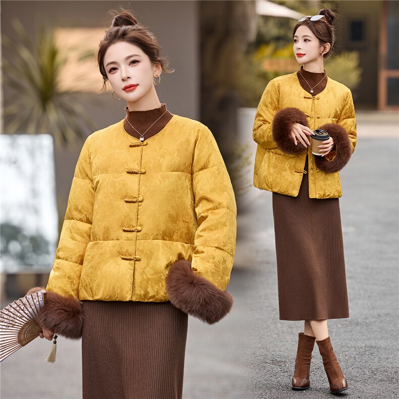 今年流行短款羽绒服女2025冬季新款小个子新中式风洋气黄色外套,女装羽绒服,悠米