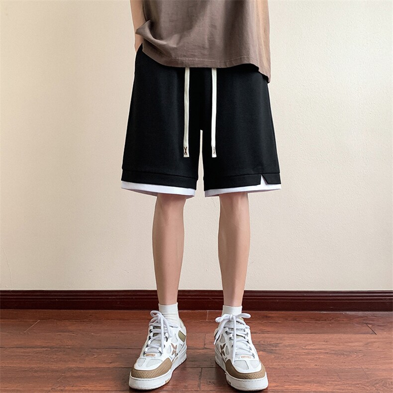 夏季短裤男宽松假两件纯色港风百搭五分裤运动短裤CK2410-P29控48,男装牛仔裤,星座717