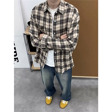 [006]休闲格子长袖衬衫男宽松百搭氛围感毛边上衣A079-C3054-P35，男装衬衫，电商A079