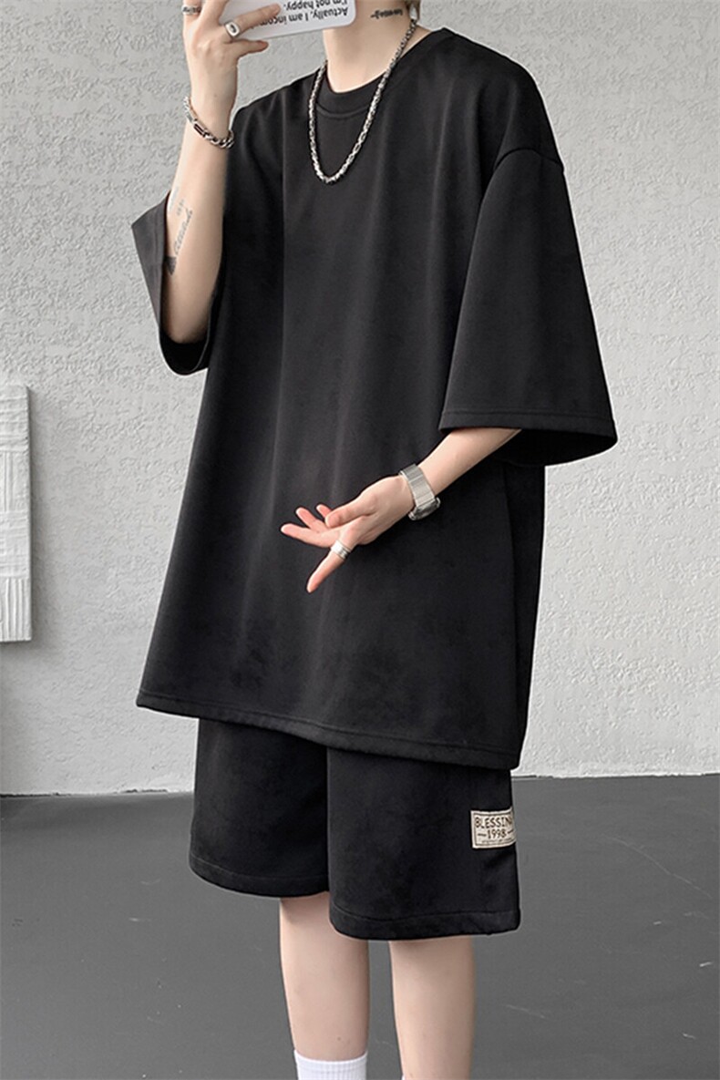 8XL-M青少年扎染短袖t恤休闲运动套装男生夏季宽松大码TZ38001P55,男装T恤,电商B312