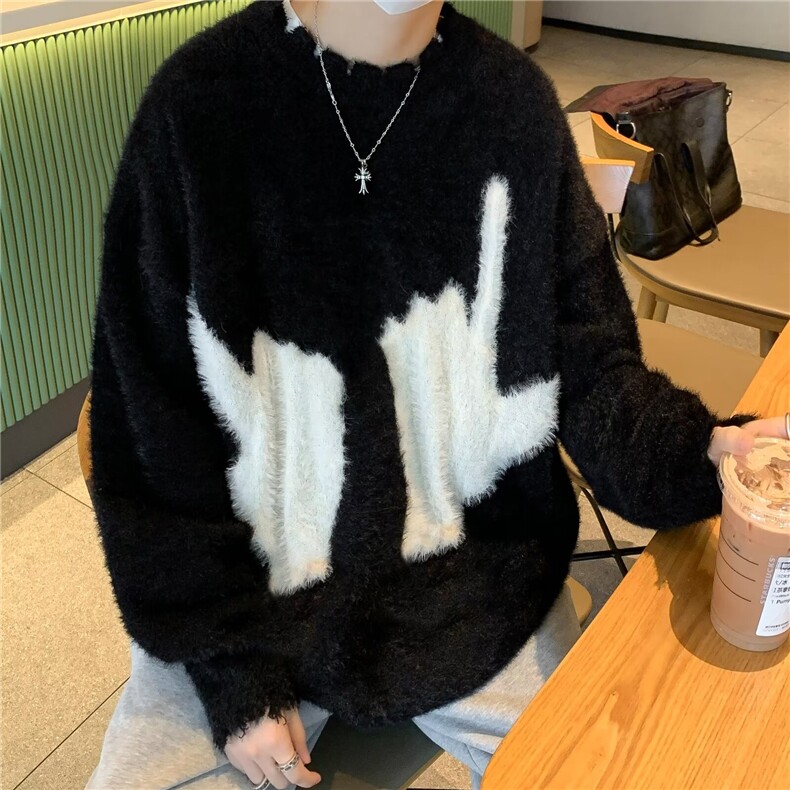 美式水貂绒毛衣圆领毛衣男慵懒风休闲针织衫MY89P58,男装针织衫/毛衣,星座1116-2