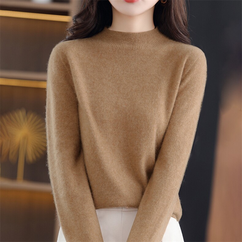 羊毛衫女半高领针织打底衫2024新款蚕丝蛋白一线成衣秋冬毛衣,针织衫/毛衣,暖烁特种纱工厂店