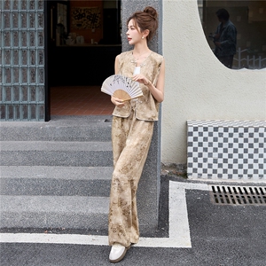 现货新款休闲重工艺女夏薄款宽松小个子时尚新中式气质两件套图片