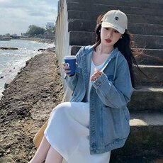 复古牛仔外套女春秋短款2025新款宽松港风百搭小个子毛边夹克上衣，男装工装外套，星座506A