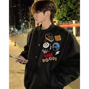 网红同款街头徽章字母刺绣棒球服外套男女宽松高街夹克 J92图片