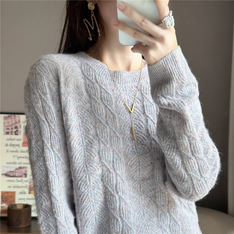2025年秋季新款百搭凤尾花套衫,女装羊毛衫,佰米娇羊绒