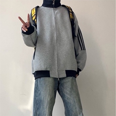 抖音得物高品质美式高街重磅结构设计拼接织带立领卫衣外套CM42，男装卫衣，电商A486