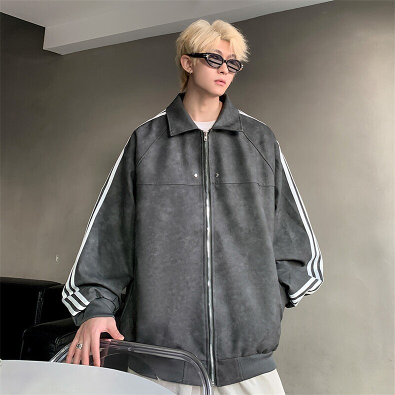 JK8818-P68美式复古cleanfit高级感PU皮条纹夹克外套,男装夹克,星座1503