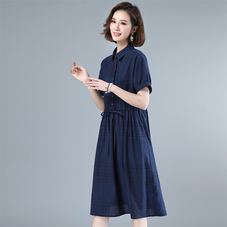 2023年夏季通勤套头韩版短袖中长款宽松腰时尚显瘦连衣裙,女装连衣裙,玛其路