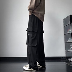 卷边搭扣裤子男宽松直筒秋款韩版潮流大码阔腿坠感九分休闲长裤，男装休闲裤，四季星座218-1