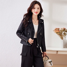 西装领皮衣外套女2023年春季新款韩版短款百搭机车服流行皮夹克，女装皮衣，江南女神