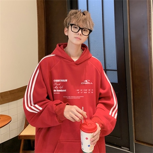 美式三杠条纹复连帽卫衣秋冬男女宽松长袖SWY2466 -P55控88 50棉图片