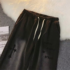 美式复古刺绣设计牛仔裤子男宽松直筒百搭休闲裤男L81266-P45，男装休闲裤，星座1008