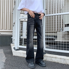 美式高街cleanfit猫须做旧黑色牛仔裤潮直筒微喇vibe风裤子，男装牛仔裤，星座1013