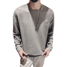 绿色2023冬装修身绣花圆领加绒卫衣男潮W6003加绒-P58控88，男装卫衣，电商A108