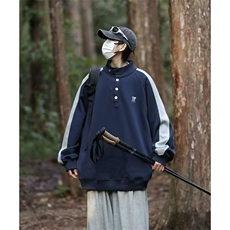 A03-P32春秋日系复古y拼接立领休闲卫衣情侣宽松套头工装外套，男装工装外套，电商B323A