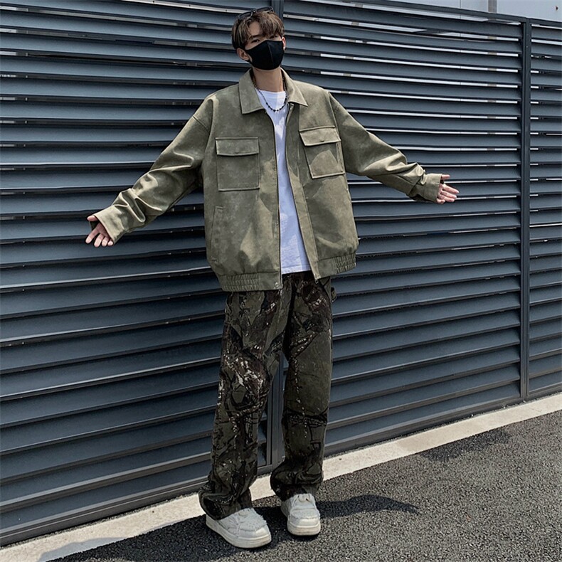港风高街痞帅男装外套美式短款潮牌工装皮衣夹克DSA157B-J231-P90,男装夹克,电商A157B