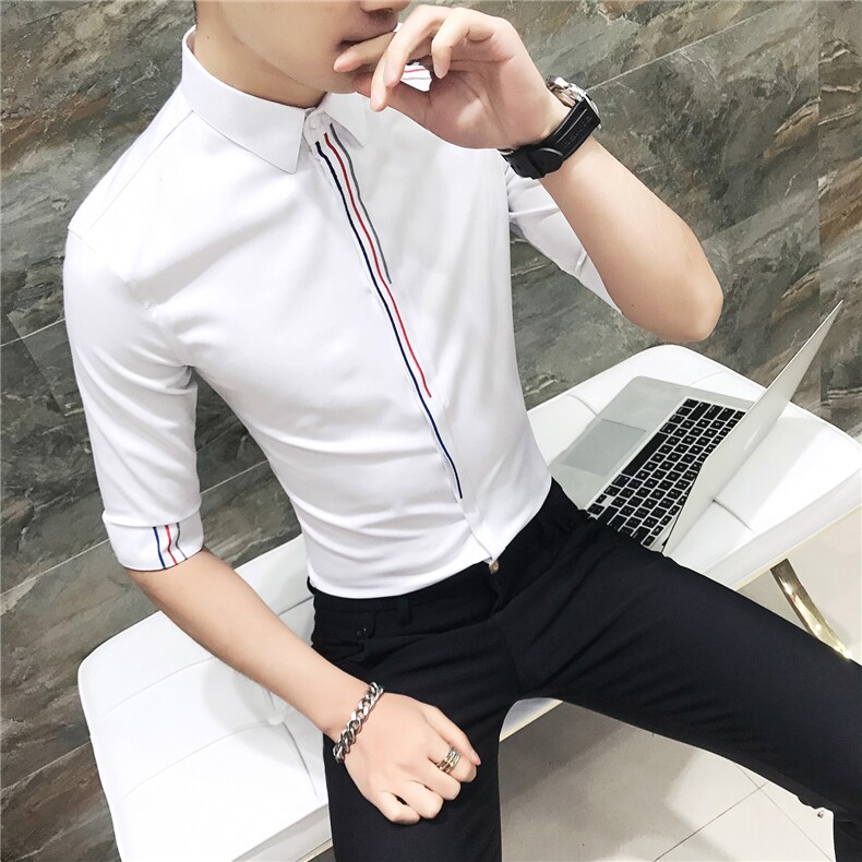 19春款韩版修身衬衫发型师七分袖工作服刺绣个性中袖102A-D18,男装衬衫,星座419（原A233）