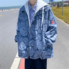 韩版春休闲百搭新款宽松上衣ins港风笑脸满印外套夹克W1313-P65，男装夹克，星座512-4