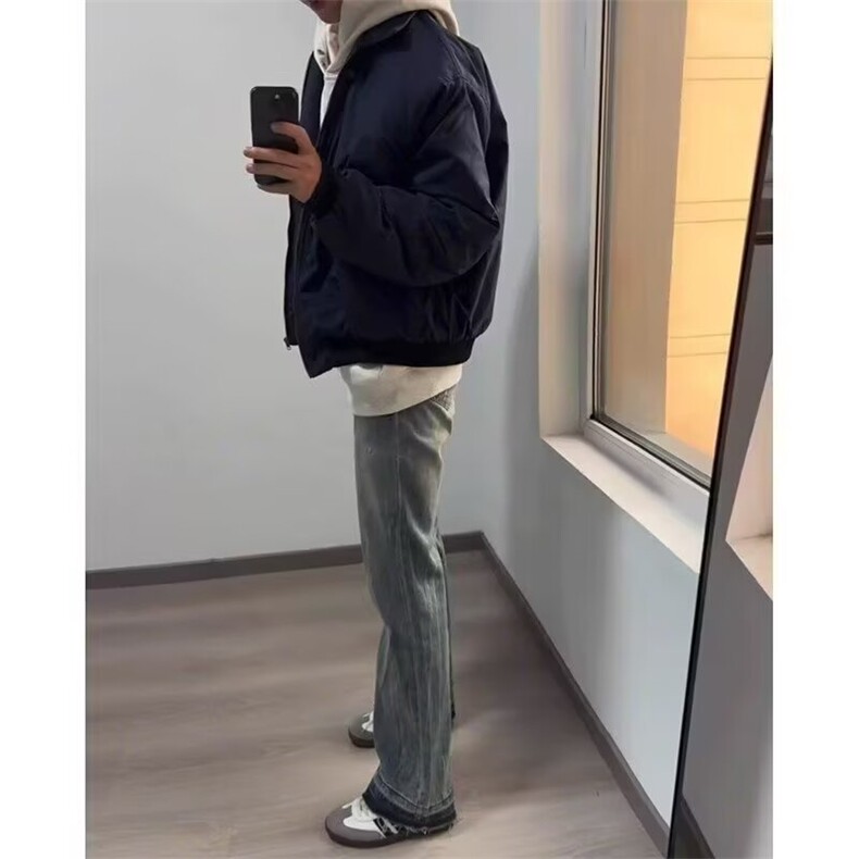 美式复古水洗做旧牛仔裤女男春季新款宽松直筒微喇裤子WLN466-P43,男装牛仔裤,星座1008