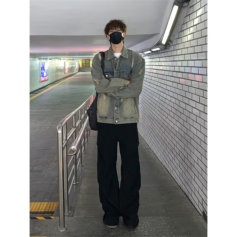 ins风痞帅潮牌宽松韩版上衣秋季新款破洞牛仔夹克衫HY481TP60控98,男装夹克,电商A102B