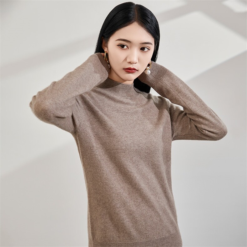 2024秋冬新款35%山羊绒女士净面半高领羊绒衫,女装羊绒衫,润辉羊绒