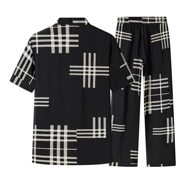 男士夏季风汉服棉麻透气舒适复古开衫唐装两件套HO6931-P65,男装民族服装,星座1105-3