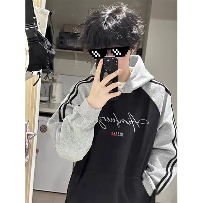 抖音得物高品质支持退换480克全棉加绒加厚宽松织带印花卫衣A0805图片