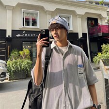 1港风情侣贴布衬衫大码M-5XL网红潮短袖衬衫男DCS7813P45控68，男装T恤，星座226-2