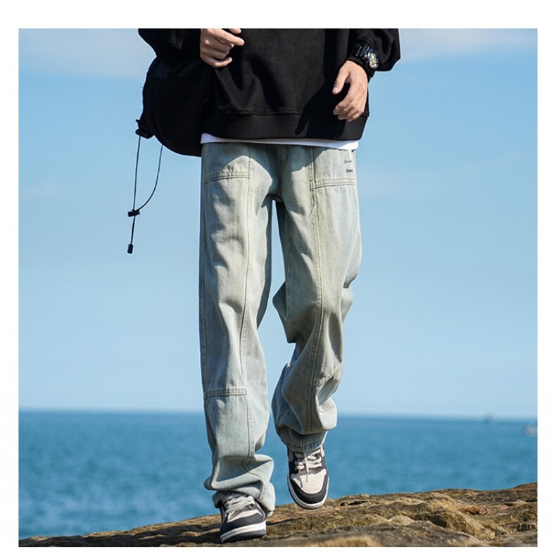GN6101P45美式拼接水洗工装牛仔裤男春秋夏宽松直筒阔腿休闲长裤，男装牛仔裤，星座1108-5