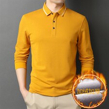 中年男士长袖加绒棉T恤男上衣秋季新款棉质打底POLO衫HPN7729-P95，男装T恤，电商B212（原钱塘6029）