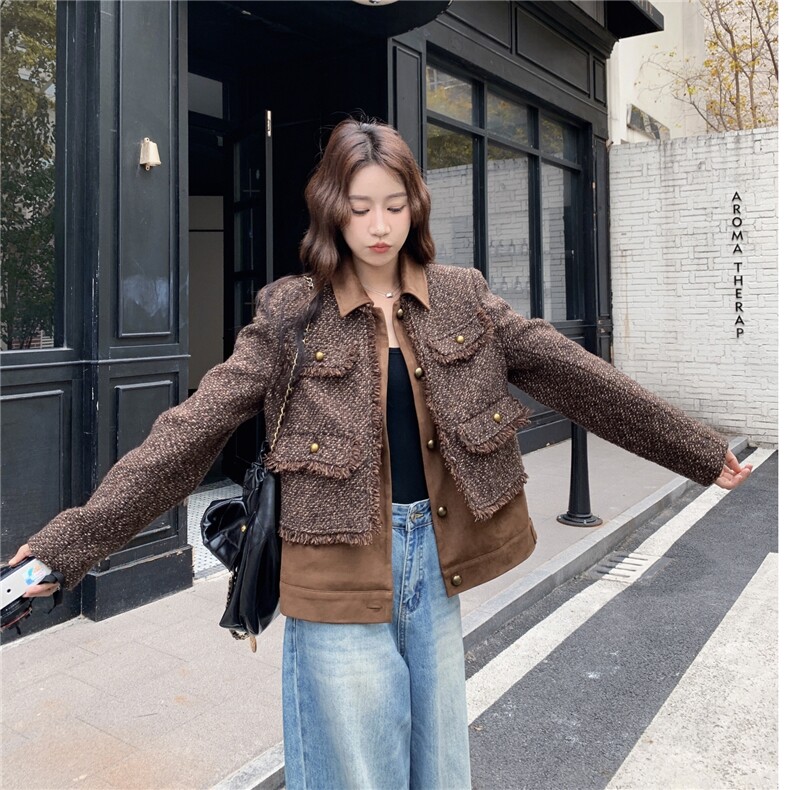 【新品有货】复古小香风拼接假两件外套2C213-916-P195-K288,女装短外套,2C213