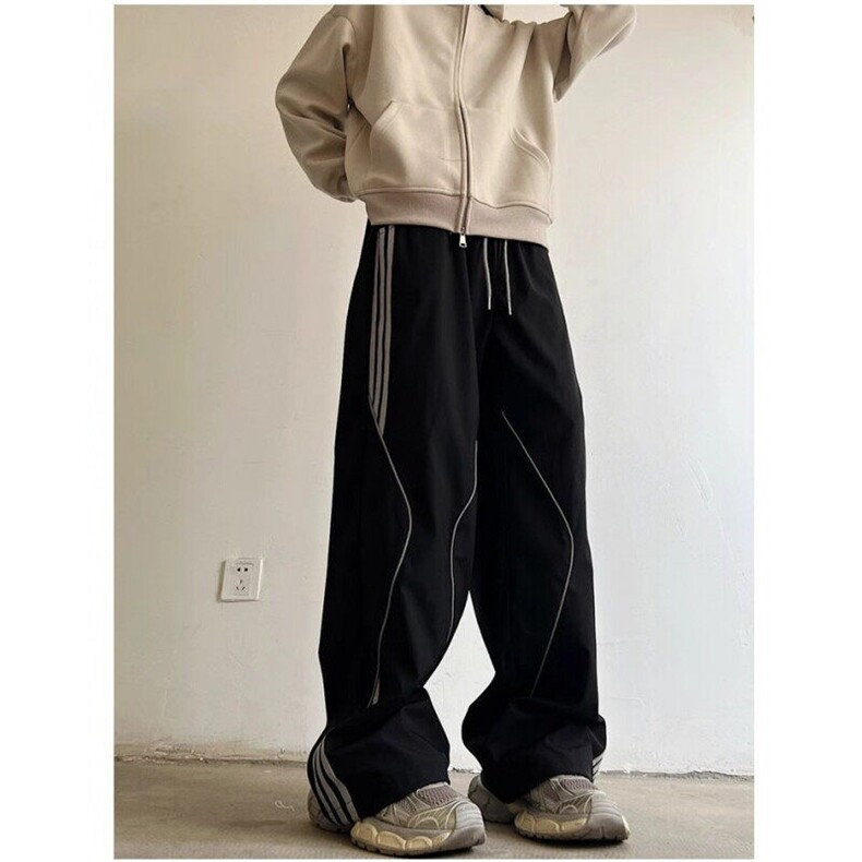 美式户外机能冲锋裤男2025春夏季新款条纹工装裤宽松直筒休闲长裤，男装工装外套，星座813-2