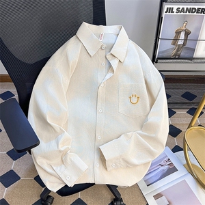 条纹长袖衬衫男春秋日系帅气韩版潮流宽松薄款衬衣外套LS2213 P45图片