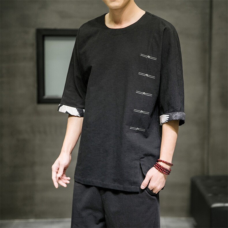 2025春夏新款风棉麻七分短袖t恤男大码上衣QT6008-1/T063/P60,男装T恤,电商A008