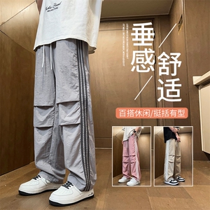 得物二开 春季新款撞色侧条纹伞兵裤宽松直筒休闲运动裤 K501-P32图片