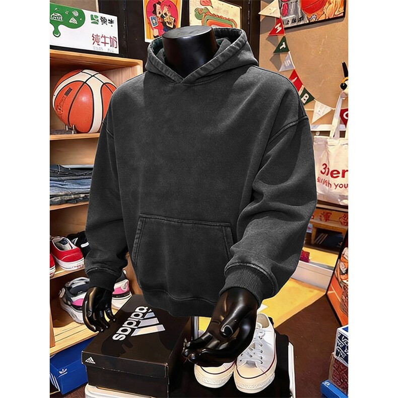 得物抖音高品质二开26春装重磅做旧炒雪花纯色连帽水洗卫衣CM16,男装卫衣,电商A486