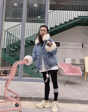 重工袖口狐狸毛狐狸毛领刺绣派克服外套，其它，金地雪