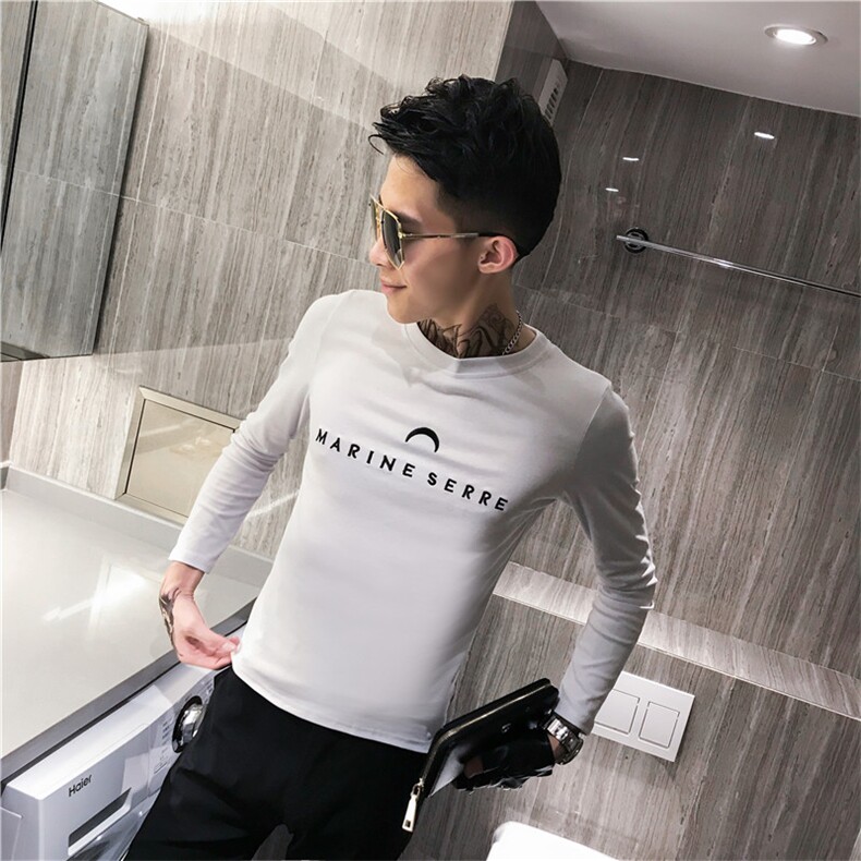 秋季社会人刺绣长袖T恤男士修身精神小伙打底衫C301B-CT04,男装T恤,电商C301B
