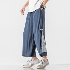 夏季大码风棉麻宽松休闲盘扣汉服直筒阔腿裤潮情侣K110/P70，男装民族服装，钱塘713