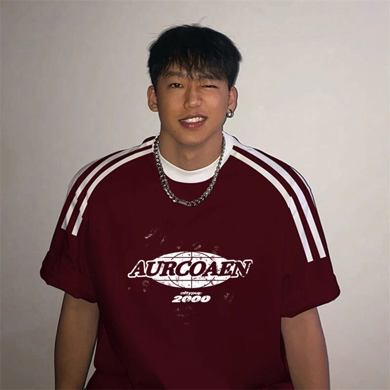 夏季美式高街重磅纯棉三条杠织带撞色男女短袖T恤ZD372-特P30图片