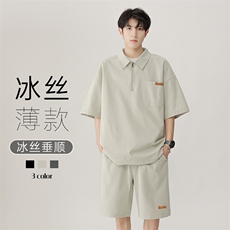 特批P45无差价夏潮流港风小众套装男短袖Polo衫T恤五分短裤TZ056，男装T恤，电商A001