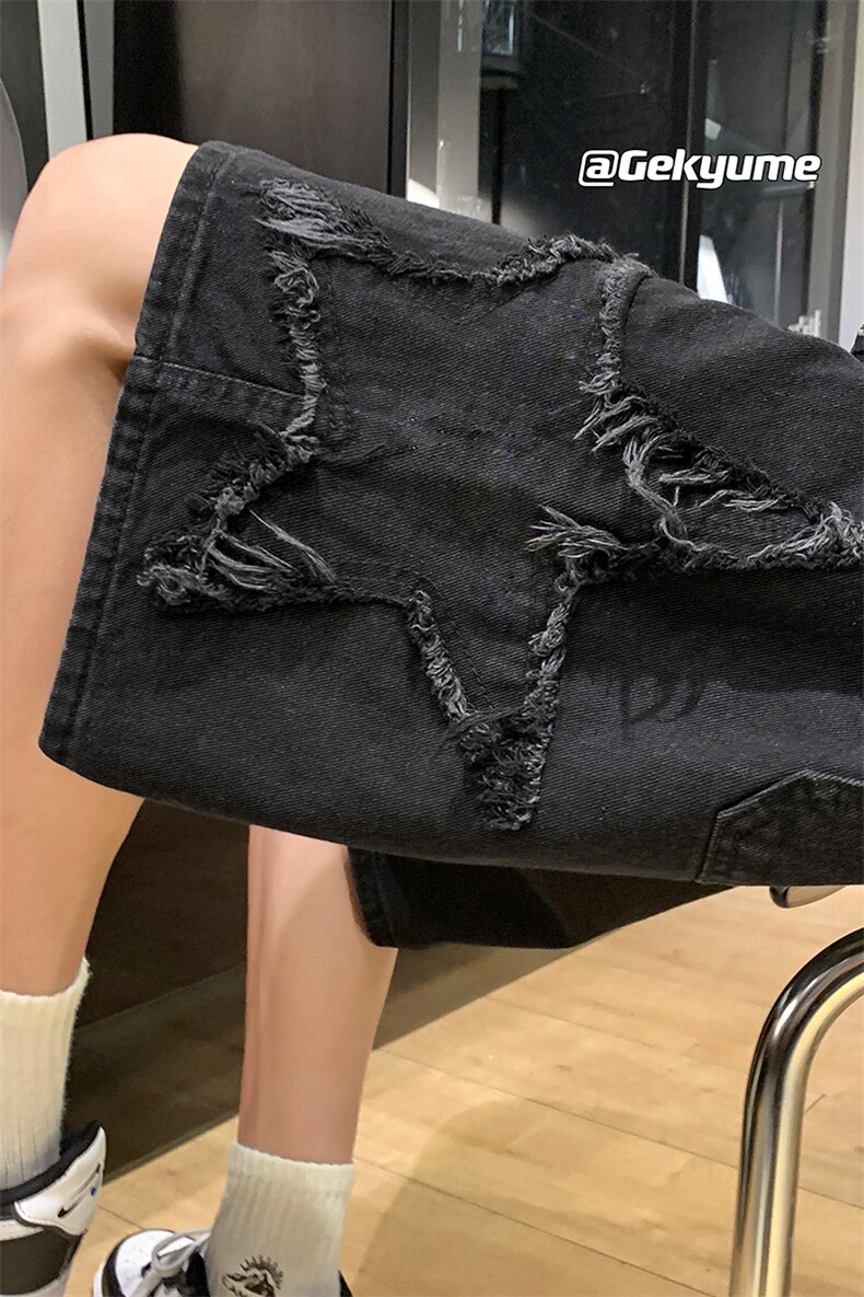 8XL-M特大码夏季美式高街五角星牛仔短裤港风宽松五分裤DK1513P40,男装休闲裤,电商D206-1