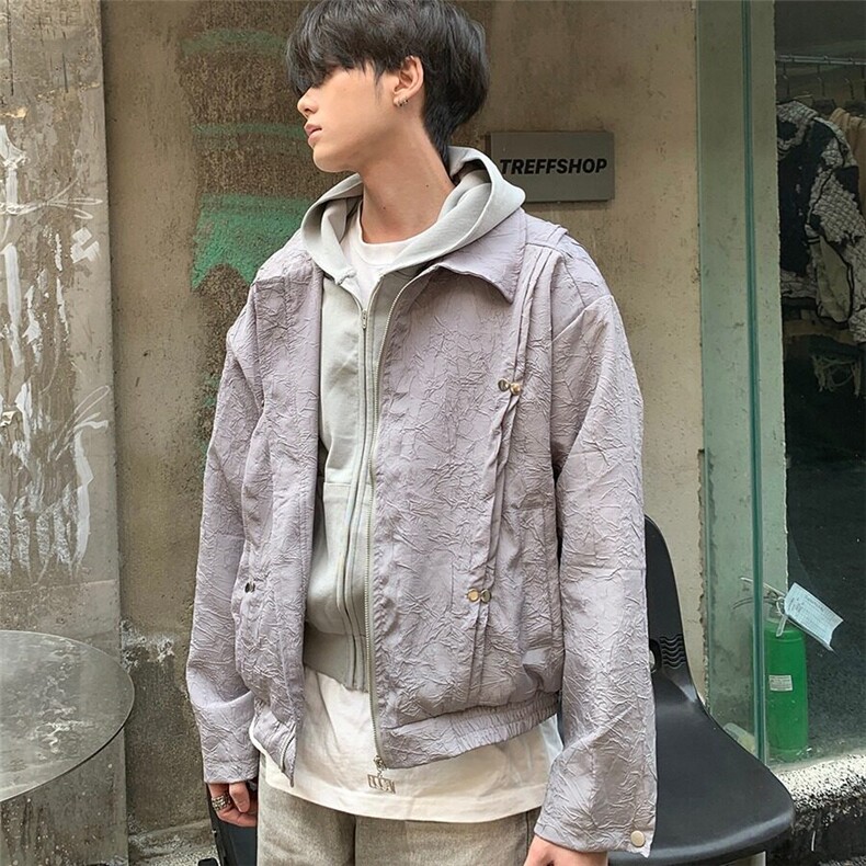 DJK8550-P75美式高街铆钉褶皱纹理短款外套男春秋夹克-网图现货图片