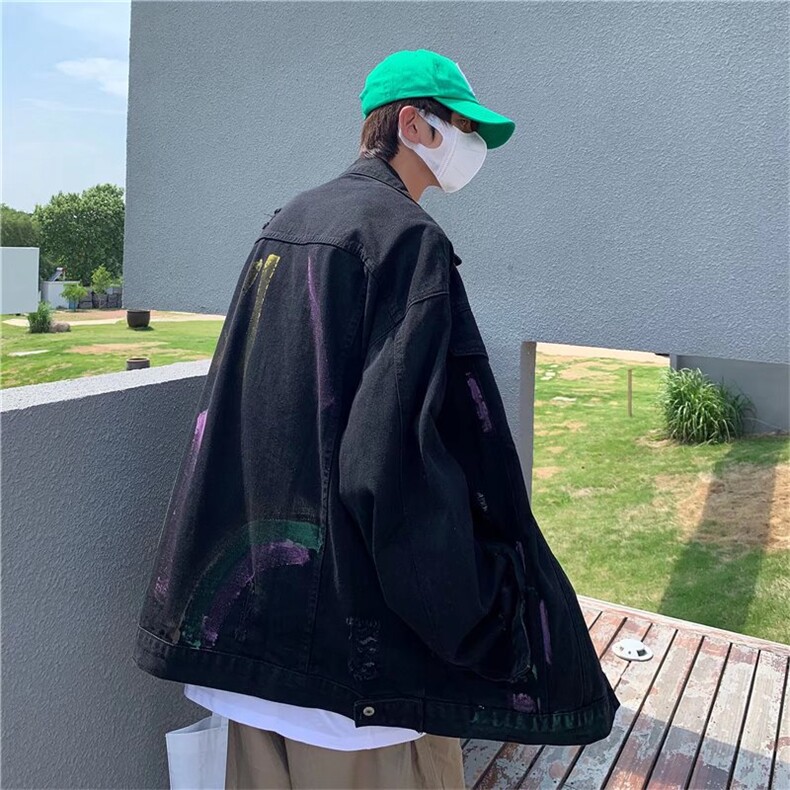 美式复古水洗小众扎染破洞牛仔外套男女春秋宽松美式学院风夹克潮,男装工装外套,星座715-4