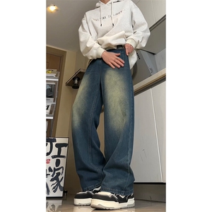 dirty fit裤子水洗蓝阔腿直筒牛仔裤垂感高级感XZ310A-4-NZ10图片